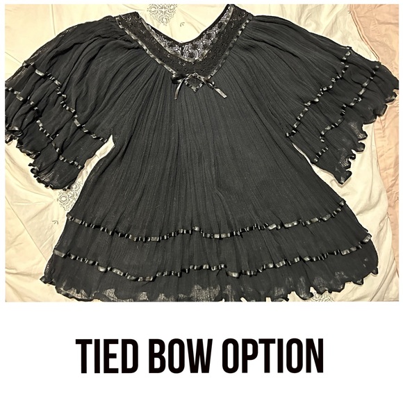 NWOT Elan Anthropology, Black Mesh, Ribbon Detail Semi Sheer Boho Top / Cover Up - Picture 6 of 10